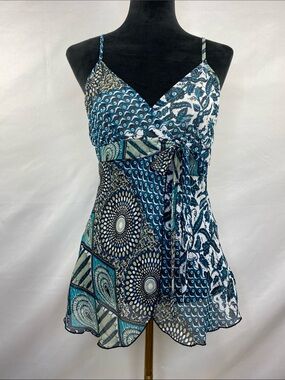 Vintage Y2K Byer Wear Sheer Patchwork Print Empire Waist Tie Front Cami Top